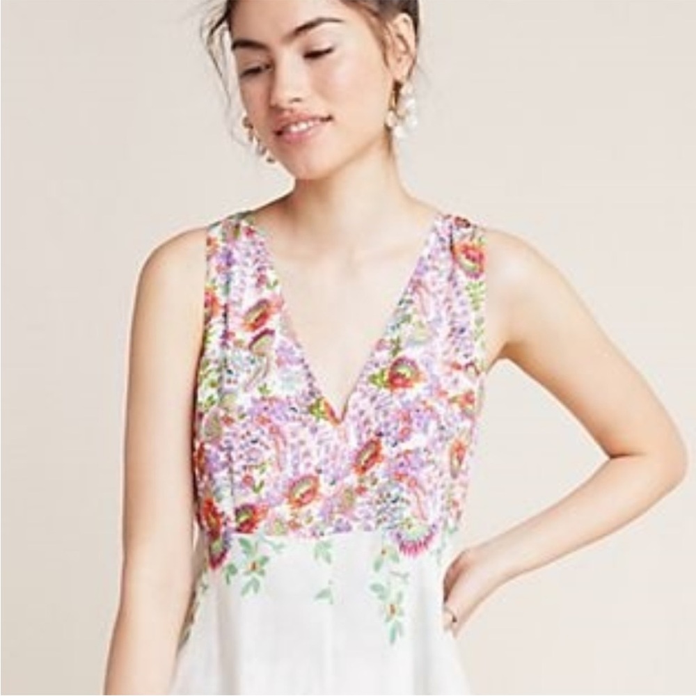 BOGO! Anthropologie Analise Floral Midi Dress Cream Size 2 - Picture 12 of 12